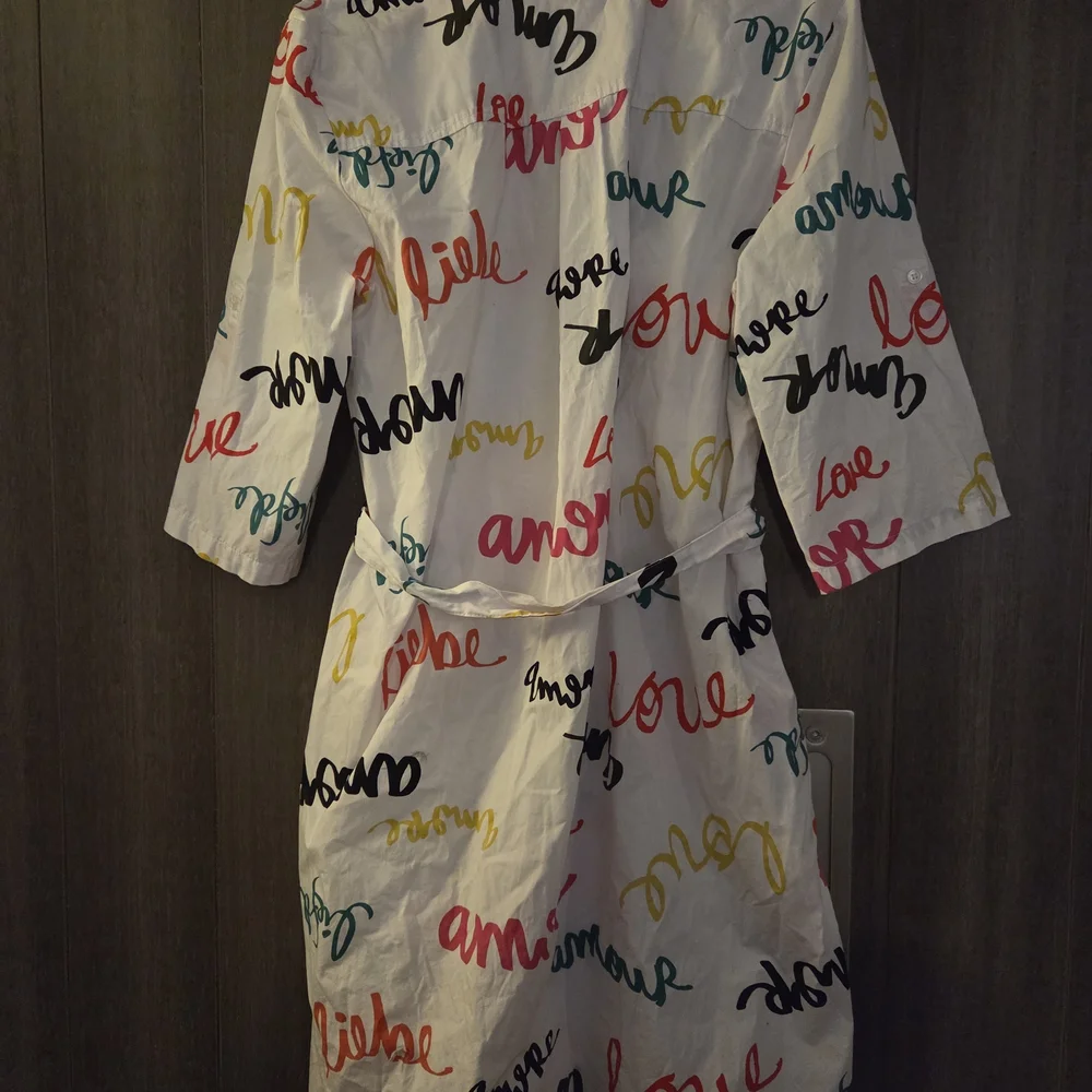 NY&C New York & Company White Worde Shirt Dress With Belt - Picture 4 of 4